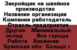 Закройщик на швейное производство › Название организации ­ Компания-работодатель › Отрасль предприятия ­ Другое › Минимальный оклад ­ 1 - Все города Работа » Вакансии   . Брянская обл.,Сельцо г.